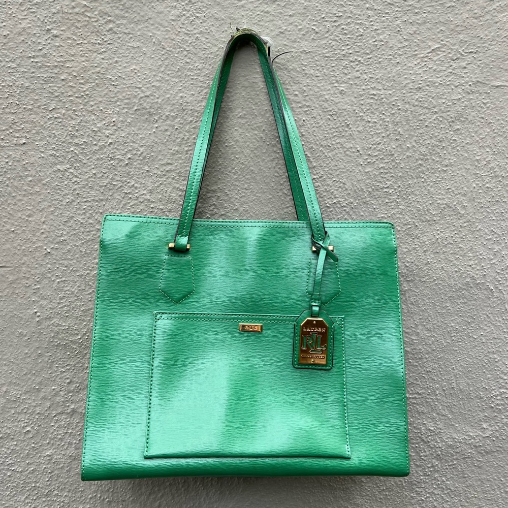 Lauren Ralph Lauren Pocket Hobo Handbag Satchel Green Leather Tote bag purse